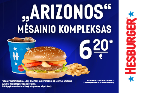 „Arizonos“ mėsainio kompleksas 6.20 Eur.*
