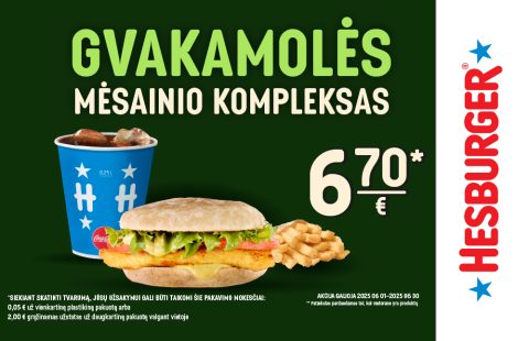 Gvakamolės mėsainio kompleksas 6.70 Eur.*