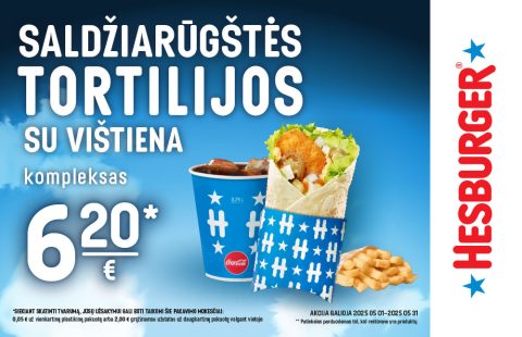 Saldžiarūgštės tortilijos su vištiena kompleksas 6.20 Eur.