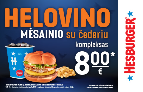 Helovino mėsainio su čederiu kompleksas 8.00 Eur.*